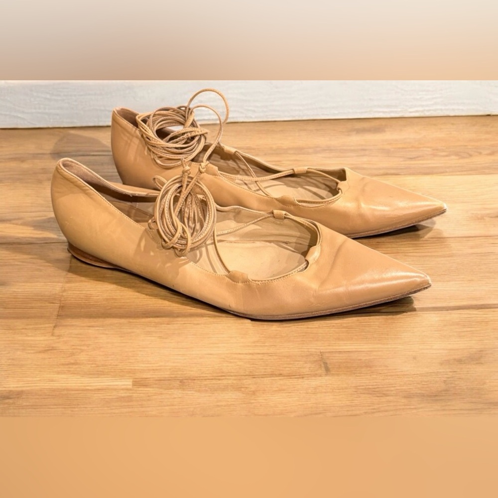 Michael Kors Collection Tan Women's lace up Flats 37.5/ 8 made in Italy